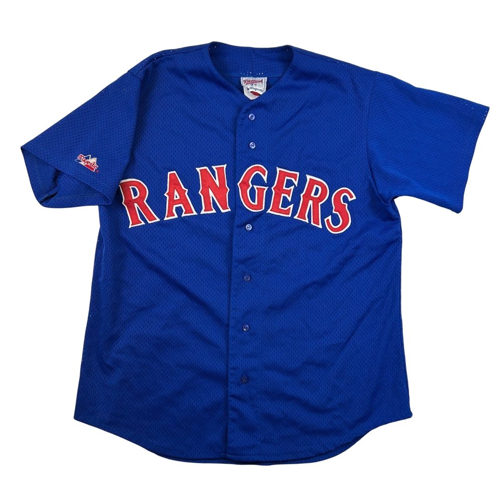 Vintage Texas Rangers Shirt Mens Large Blue Majestic MLB Baseball 90s USA